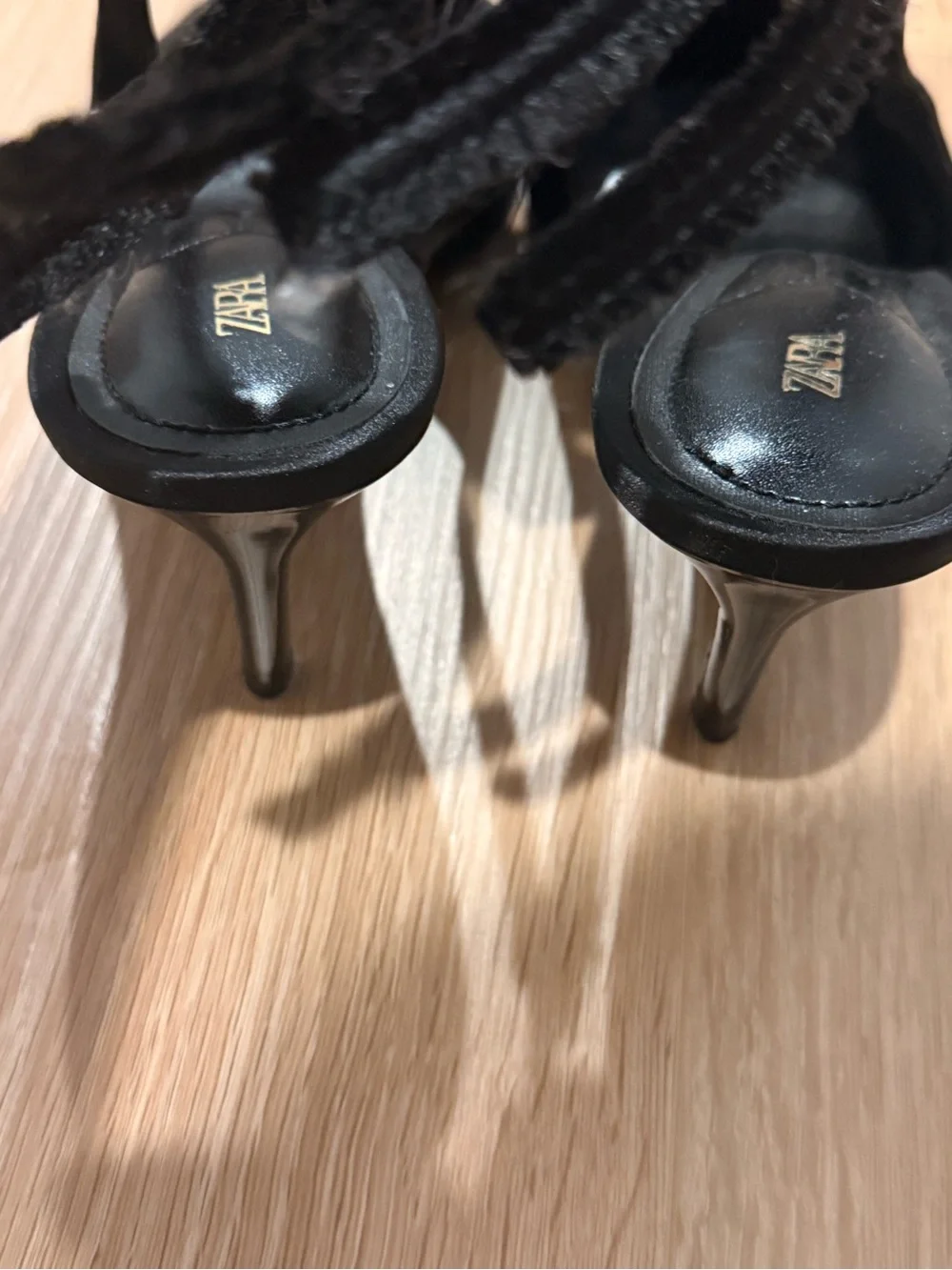 Zara Bow Slingback Heels Black Pointed Toe - Picture 3 of 5